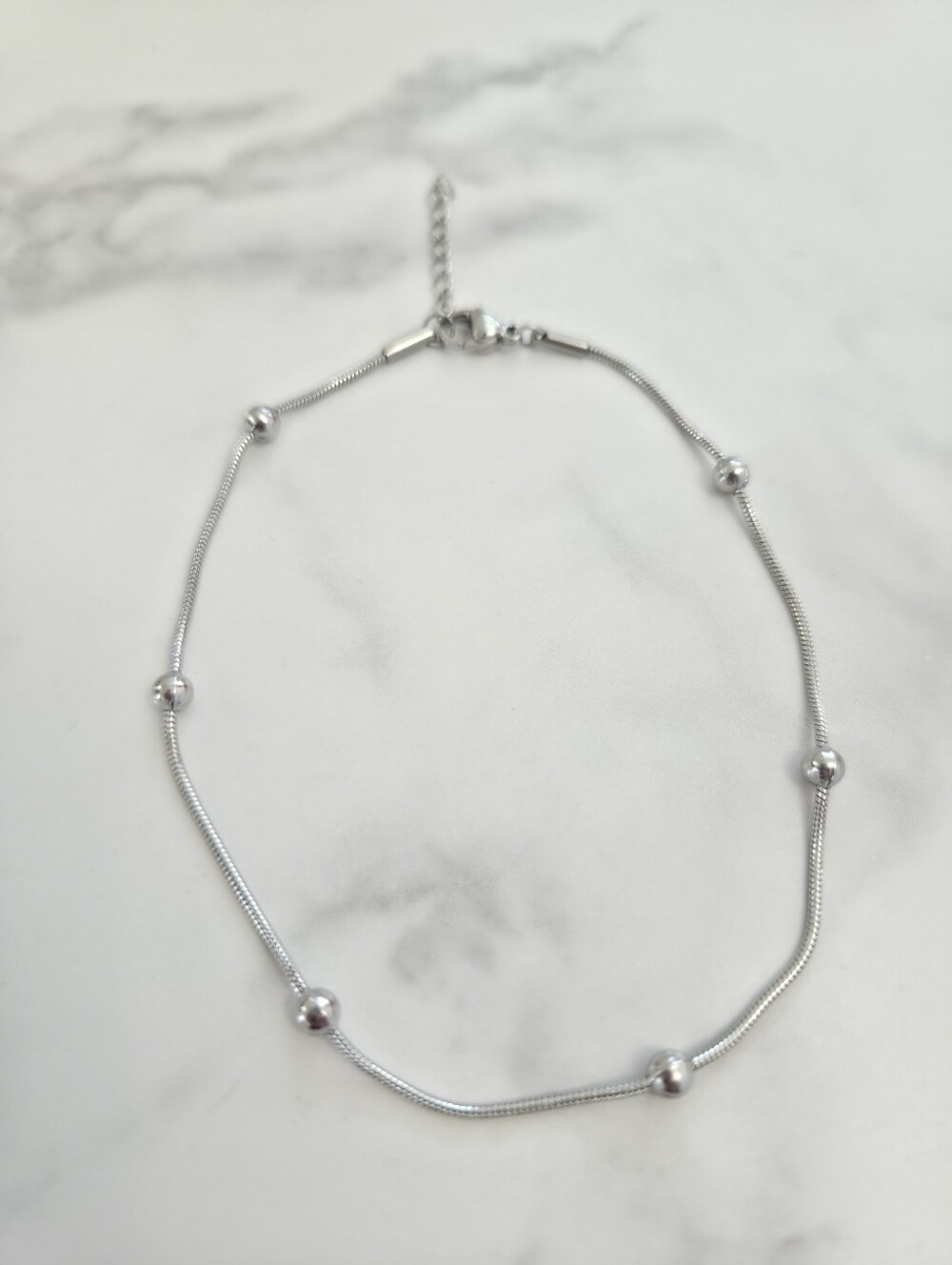 Silver Bead Snake Chain Adjustable Ankle Bracelet Minimalist Layering Boho New - Picture 10 of 13